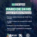 ADICUS confirmó un paro de 24 horas para el 12 de agosto en reclamo por el financiamiento universitario